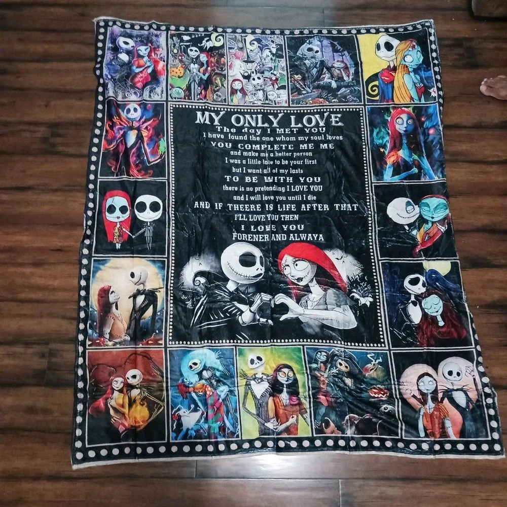 Nightmare Before Christmas Jack Sally My Only Love Fleece Throw Blanket 50x60